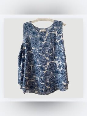 Cristina B Blue Paisley Tank Blouse, Size XXL